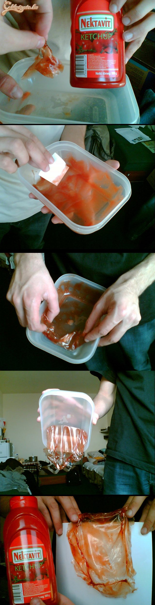 Ez történik a 70Ft-os plusos ketchuppal egy nap alatt. MacGyver biztos tudna belőle csinálni hőlégballont is, de nekem csak ennyire futotta (beküldte: w_viktor)