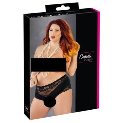 Cottelli Plus Size - csipkés gyöngyös nyitott alsó (fekete)