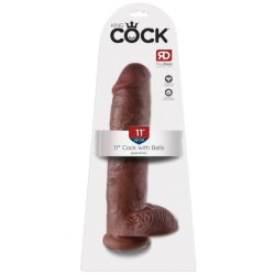 King Cock 11 - nagy tapadótalpas, herés dildó (28cm) - barna