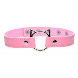 Master Series Kinky Kitty - nyakörv cica fej karikával (pink)