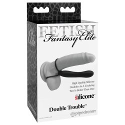 Fetish Double Trouble – here- és péniszgyűrű dildóval (fekete)