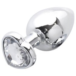 Sunfo - fém anál plug szív alakú kővel (ezüst-fehér) Sunfo - fém anál plug szív alakú kővel (ezüst-fehér)
