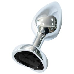 Sunfo - fém anál plug szív alakú fekete kővel (ezüst)
